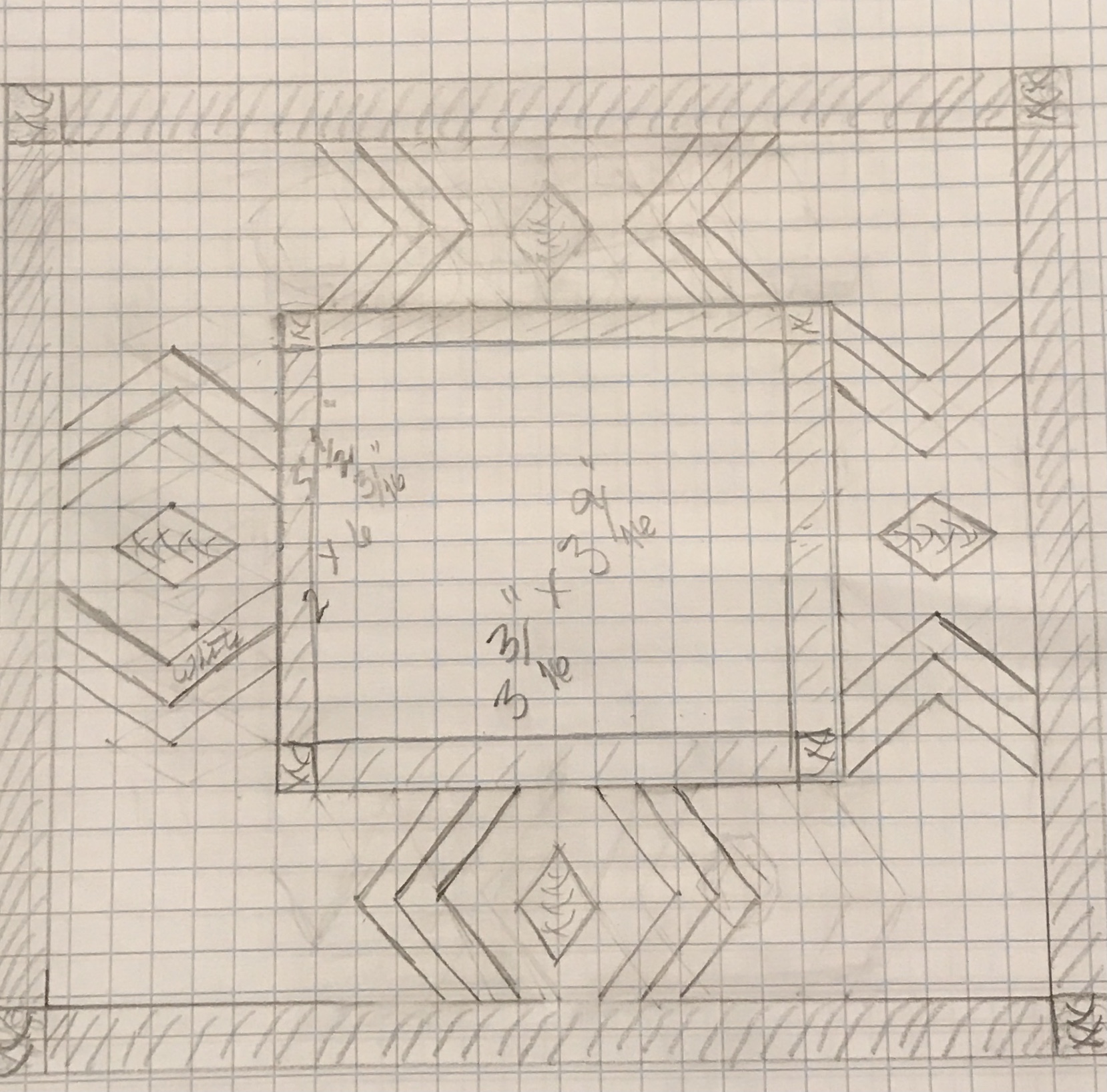 A new design with chevrons and Abalam diamonds to replace the Celtic knot frame.